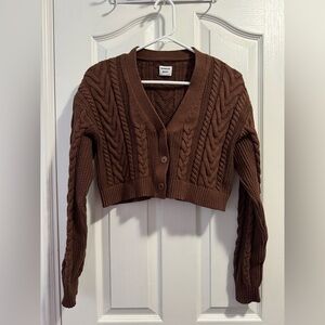 Aritzia Sunday Best Brown Cropped Cable Knit Sweater Cooper Cardigan Size XS
